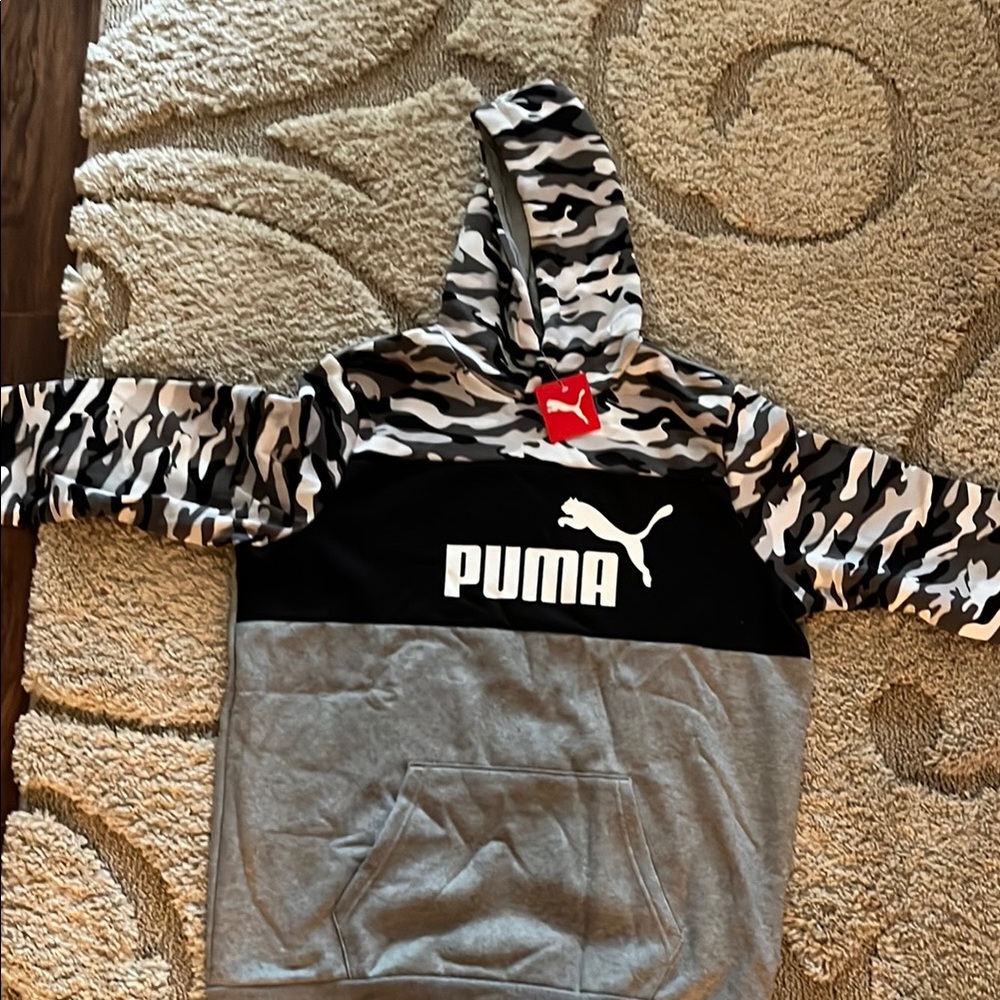 PUMA Kids Camo Hoodie - Black and Gray